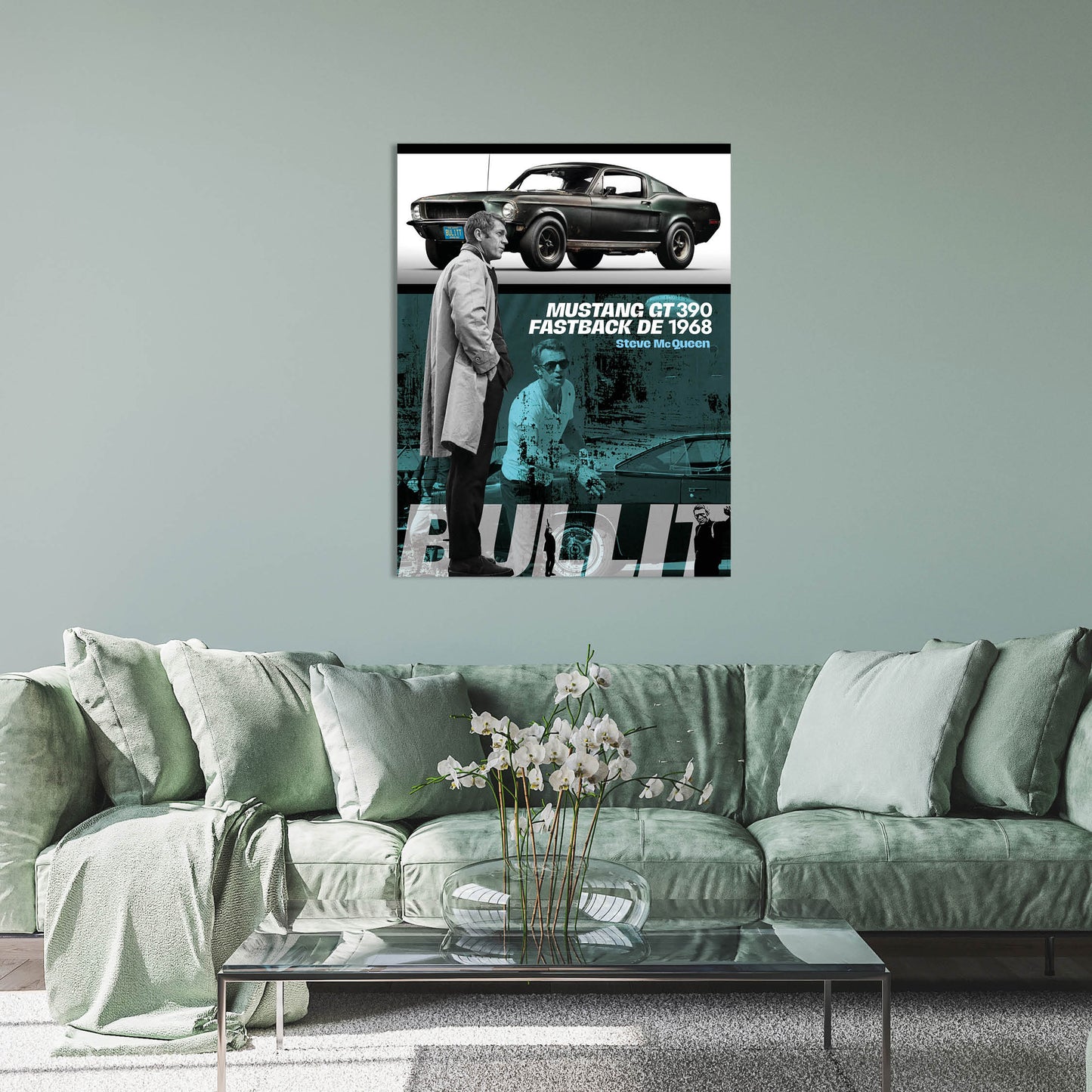 Bullit steve McQueen FORD MUstang GT 390 tableau